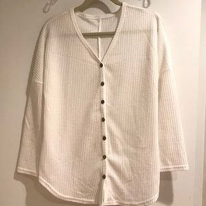 White waffled oversized henley.